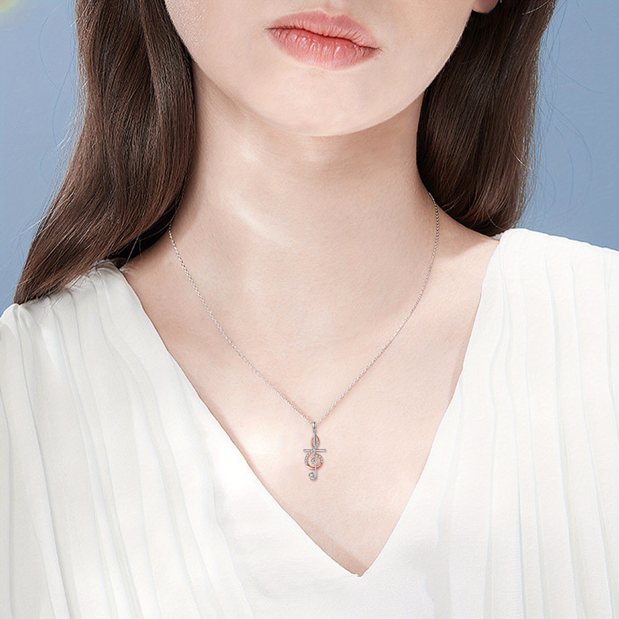 925 Sterling Silver Music Note Cross Pendant Necklace